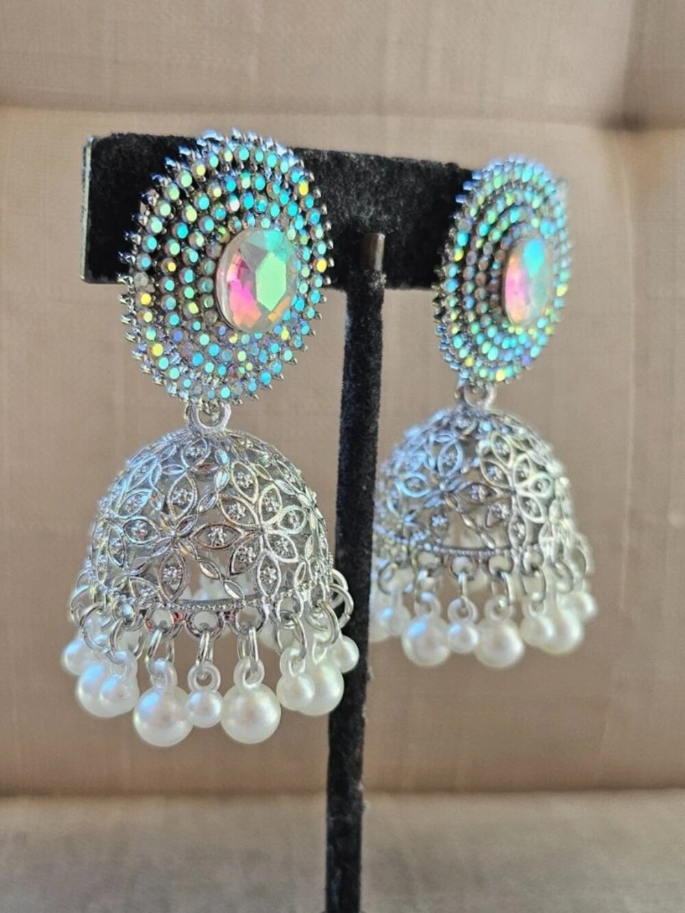 Silver Tone Jhumka Earrings Pakistani Indian Ethnic Earrings Fashion Jewelry New - Picture 10 of 13